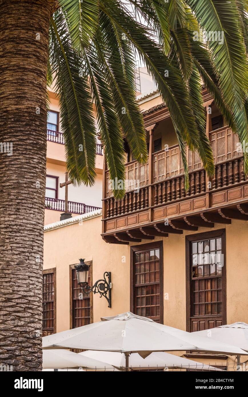Spanien, Kanarische Inseln, La Palma, Santa Cruz de la Palma, traditionelle kanarische Haus Balkone Stockfoto