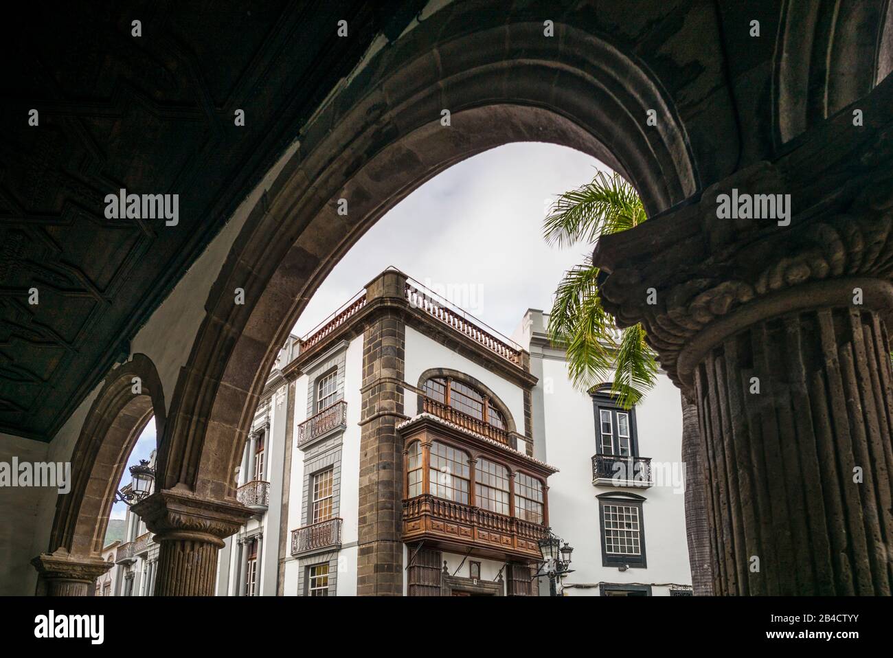 Spanien, Kanarische Inseln, La Palma, Santa Cruz de la Palma, traditionelle kanarische Haus Balkone Stockfoto