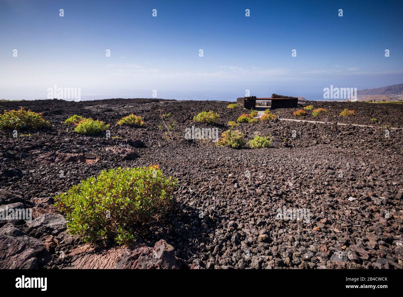 Spanien, Kanarische Inseln, Insel La Palma, Nationalpark Parque Nacional Caldera de Taburiente, Gehweg auf vulkanischem Lavafelsen durch die Stadt San Nicolas Stockfoto