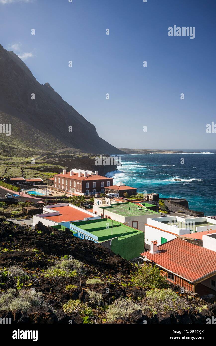 Spanien, Kanarische Inseln, Insel El Hierro, Pozo de la Salud, elelvated auf das Hotel Pozo de la Salud Stockfoto