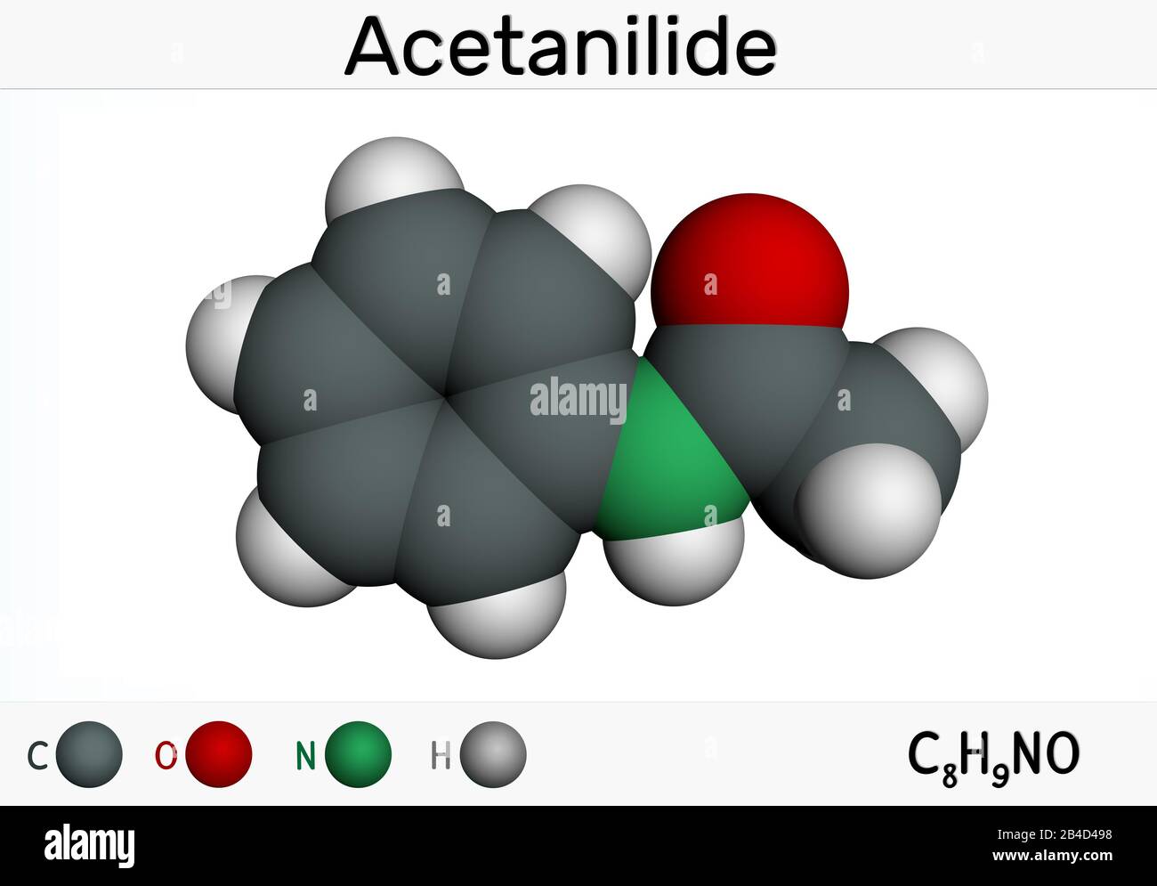 Acetanilid, C8H9NO, Wirkstoffmolekül. Es hat analgetische und