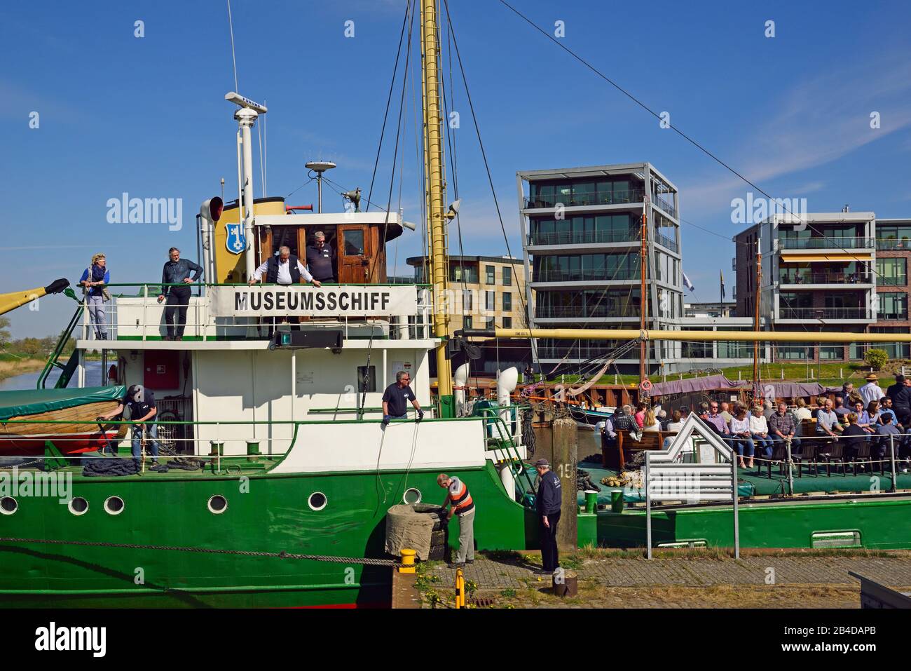 Europa, Deutschland, Niedersachsen, Stade, Ballungsraum Hamburg, Hansestadt, Stadthafen, Museumsschiff Greundiek, Stockfoto