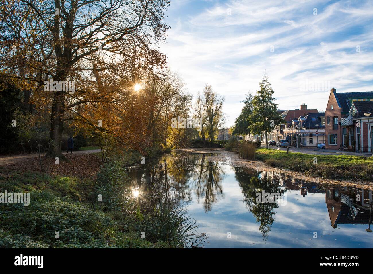 Europa, Niederlande, Groningen: Blick vom Park Noorderplantsoen zu den Häusern am anderen Ufer Stockfoto