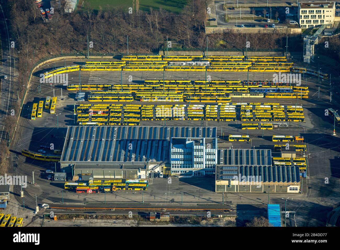 Luftbild, Straßenbahn- und Busdepot EVAG, Ruhrbahn GmbH Depot, Beuststraße, Essen, Nordrhein-Westfalen, Deutschland Stockfoto