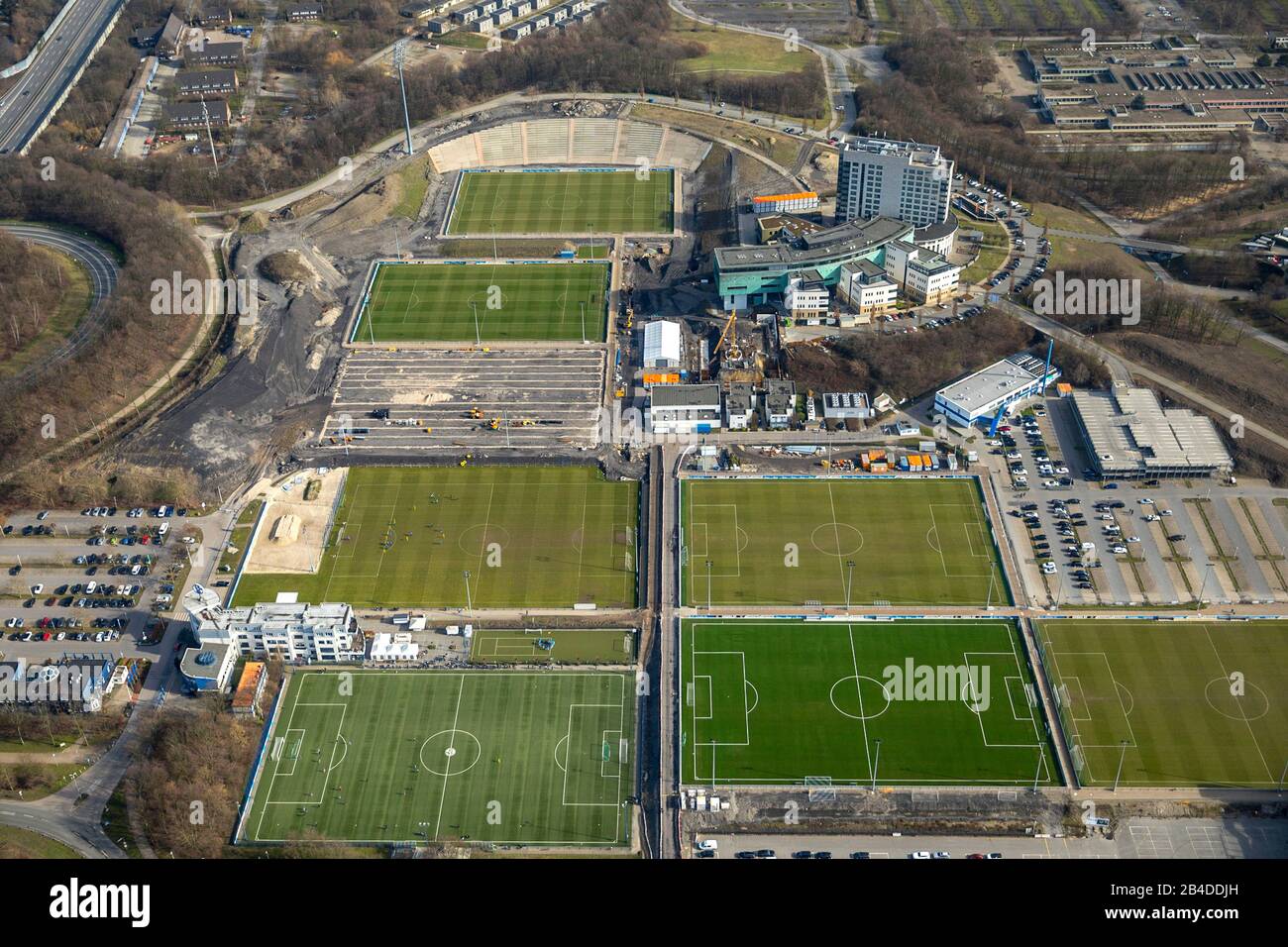 Luftbild, Trainingsplätze Schalke S04, Gelsenkirchen, Ruhrgebiet, Nordrhein-Westfalen, Deutschland Stockfoto