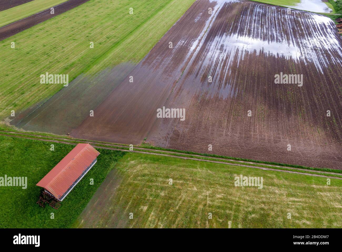 Überschwemmte Felder nach starkem Regen, Bayern, Deutschland, Europa Stockfoto