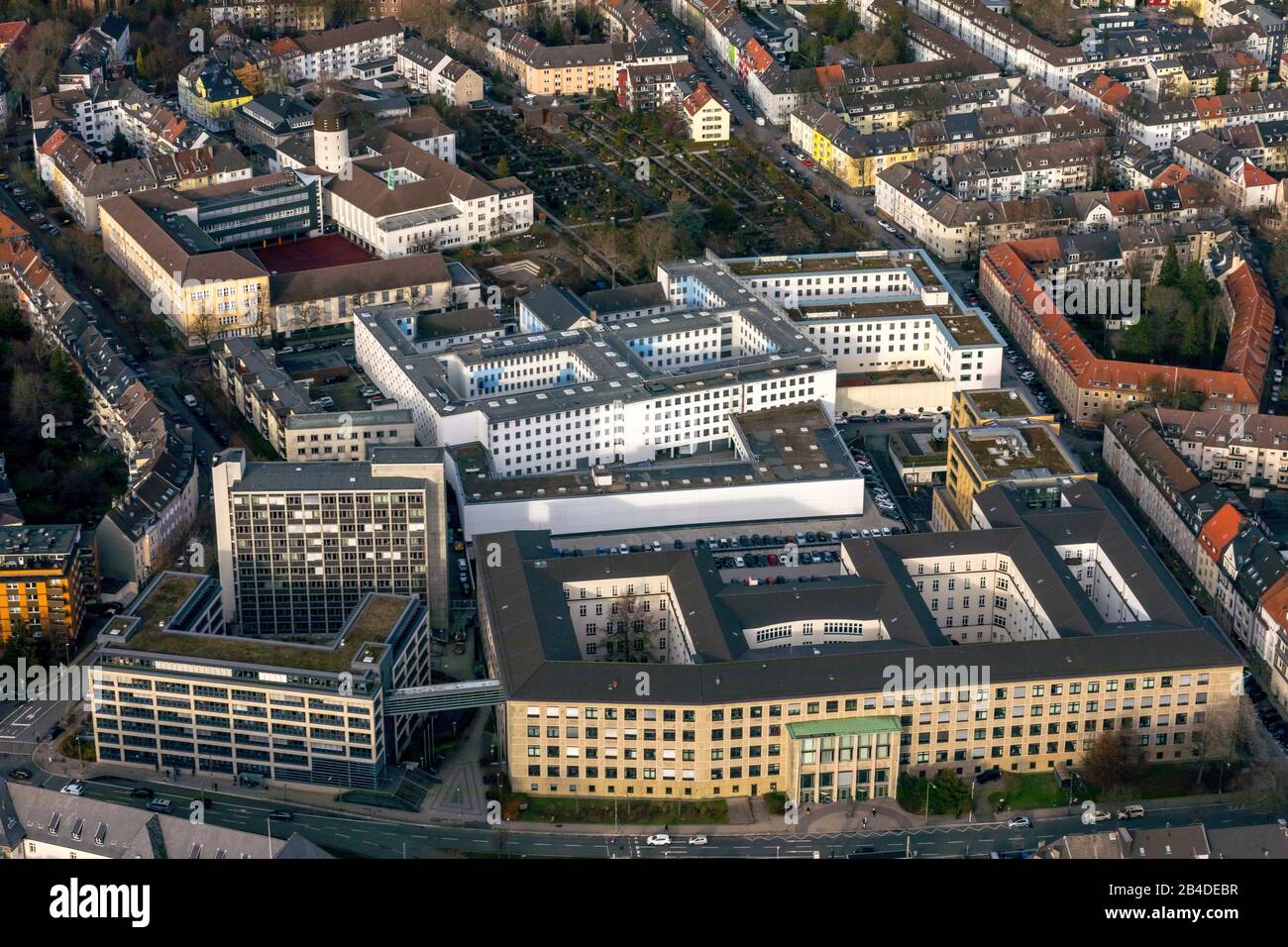 Luftbild, Land- und Landgericht, Gefängnis, Rüttenscheid, Essen, Ruhrgebiet, Nordrhein-Westfalen, Deutschland Stockfoto
