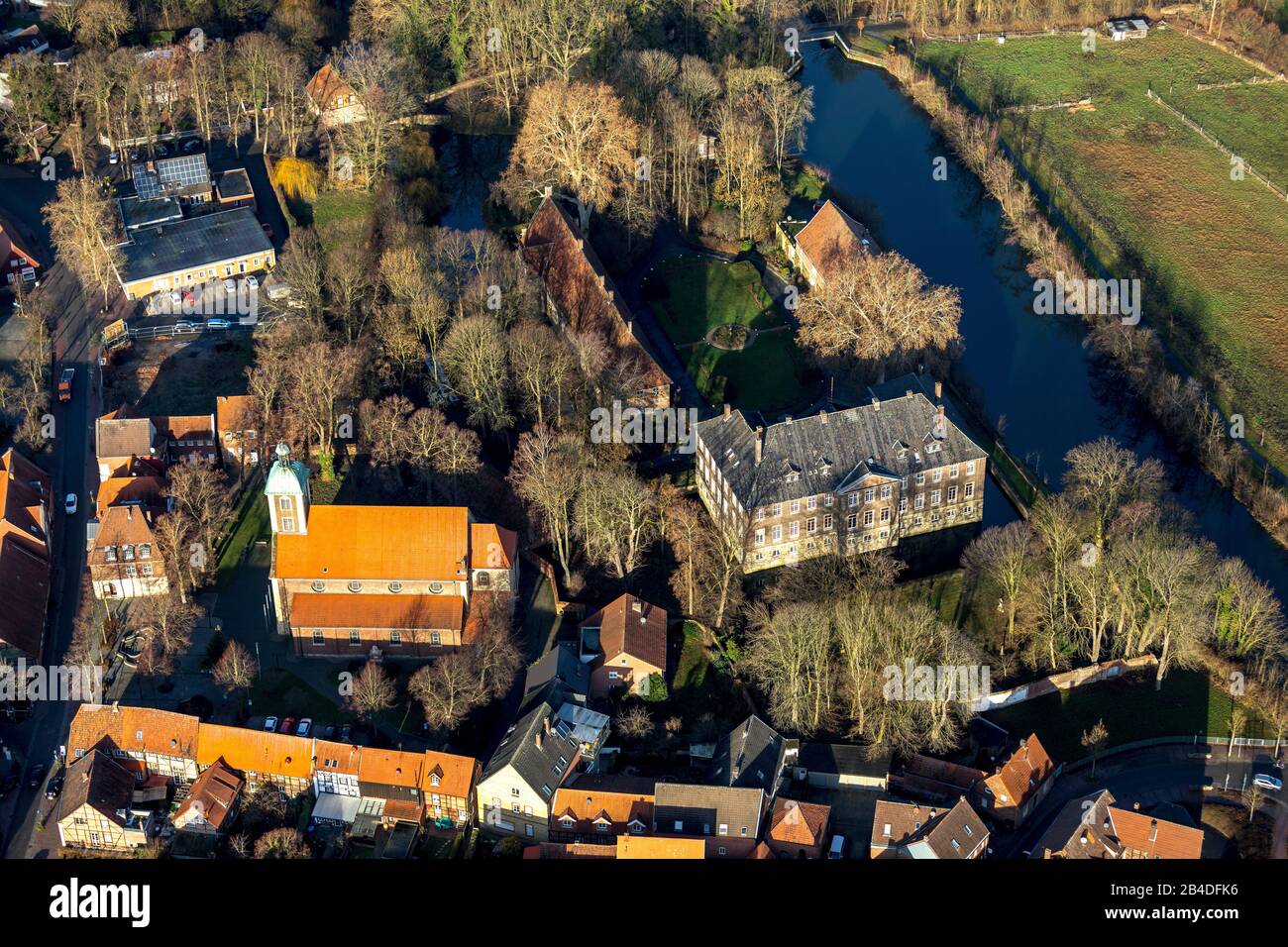 Luftbild, Altstadt und Wasserburg Haus Steinfurt, Drensteinfurt, Münsterland, Nordrhein-Westfalen, Deutschland Stockfoto