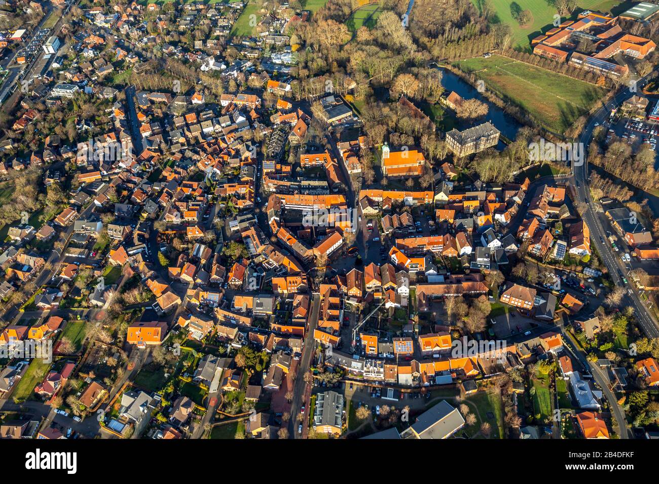 Luftbild, Altstadt und Wasserburg Haus Steinfurt, Drensteinfurt, Münsterland, Nordrhein-Westfalen, Deutschland Stockfoto