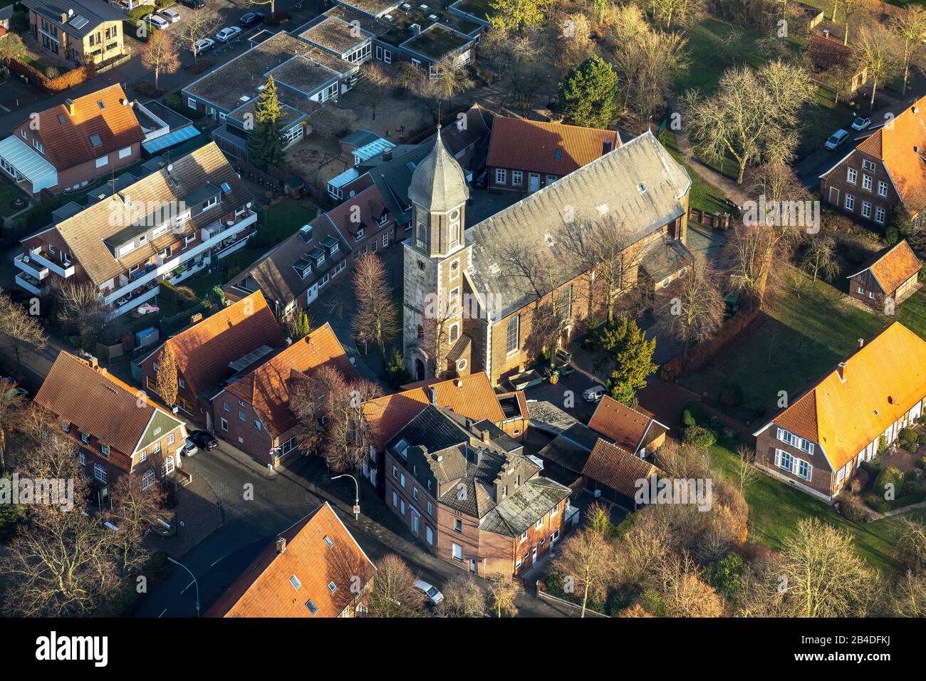 Luftbild, Santa Pankratius-Kirche, Rinkerode, Altendorf, Drensteinfurt, Münsterland, Nordrhein-Westfalen, Deutschland Stockfoto