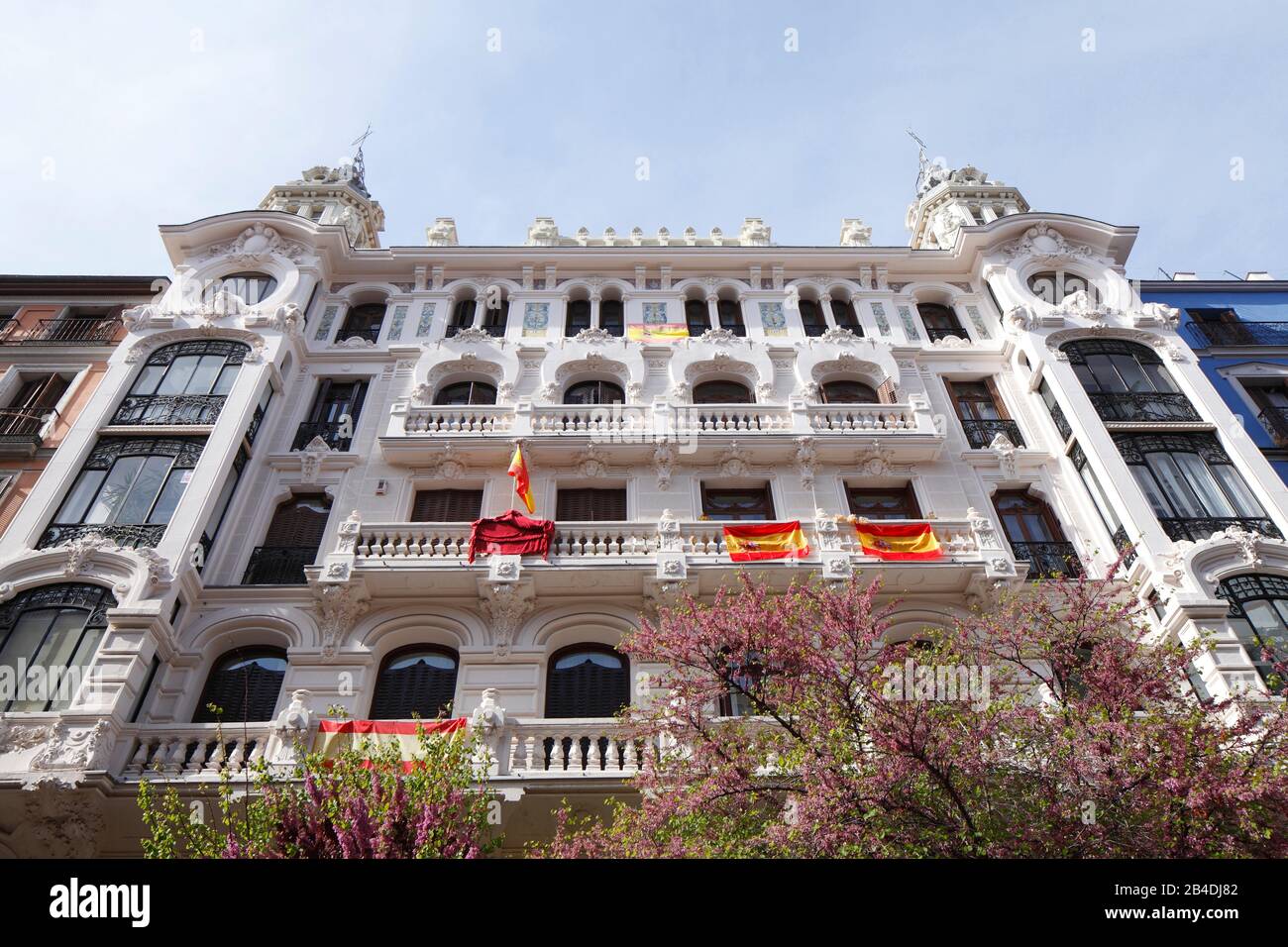 Historische Hausfassade in der Hauptstraße Calle Mayor, Zentum, Altstadt, Madrid, Spanien, Europa Stockfoto