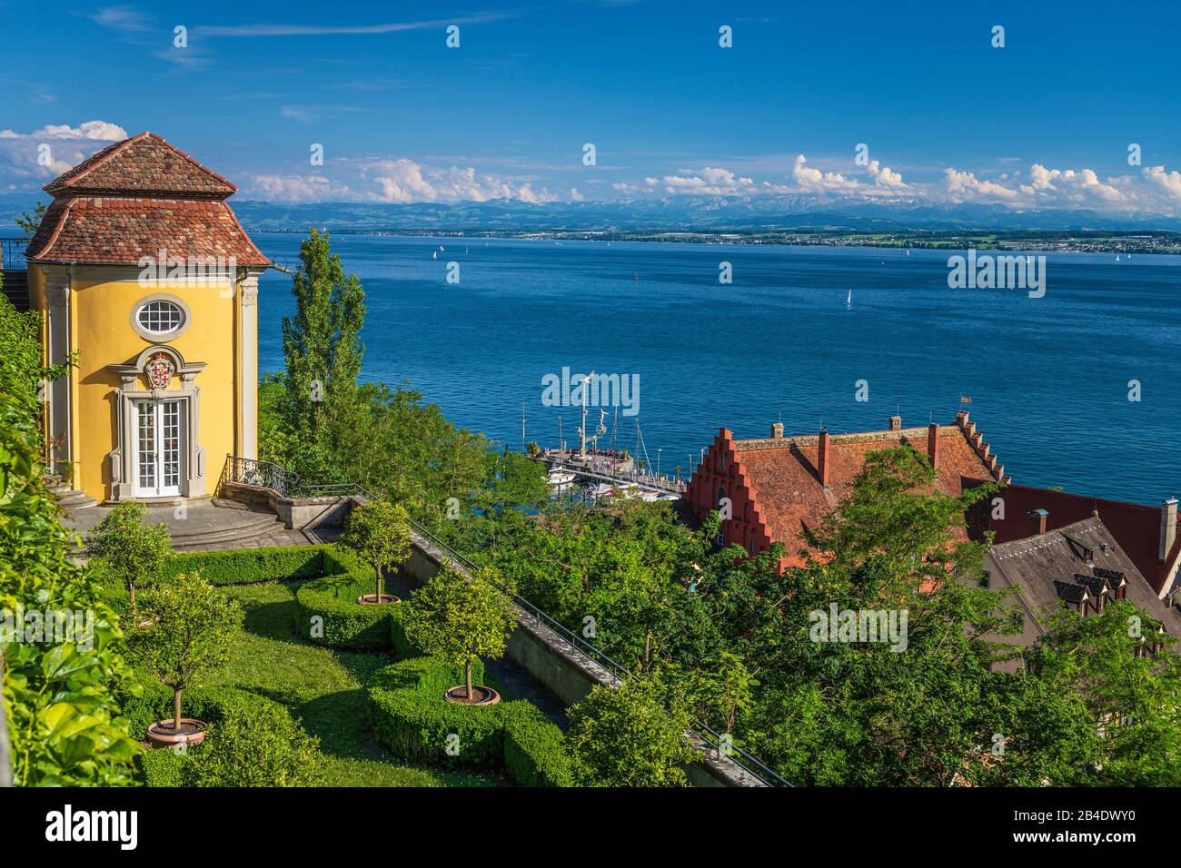 Deutschland, Baden-Württemberg, Bodensee, Meersburg, Unterstadt, Hafen, Blick vom neuen Schloss Stockfoto