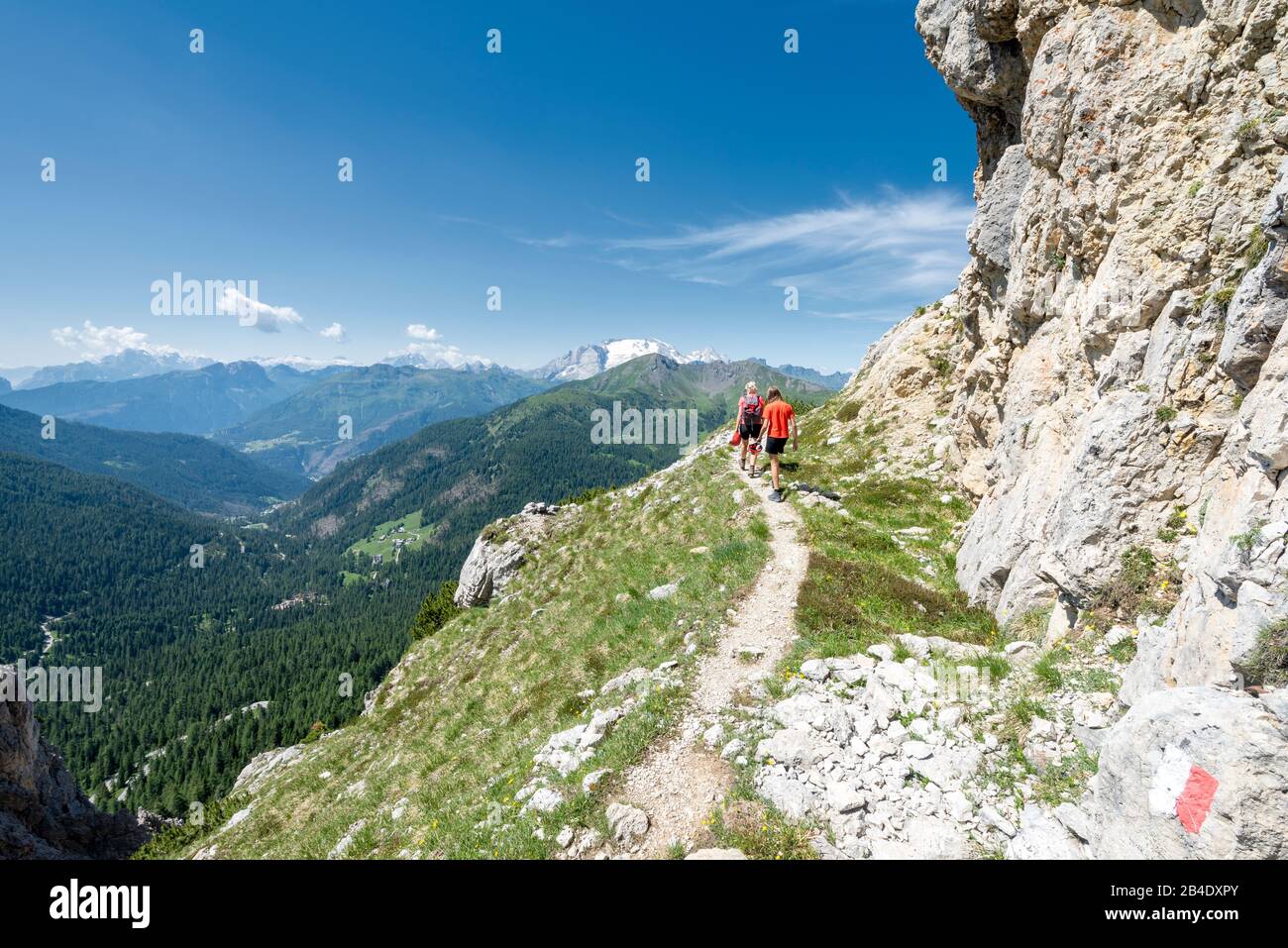 Pass von Valparole, in den Bergen, in der Provinz Belluno, in Venetien, Italien, Europa. Wanderer auf der Südwestseite des Hexensteins Stockfoto