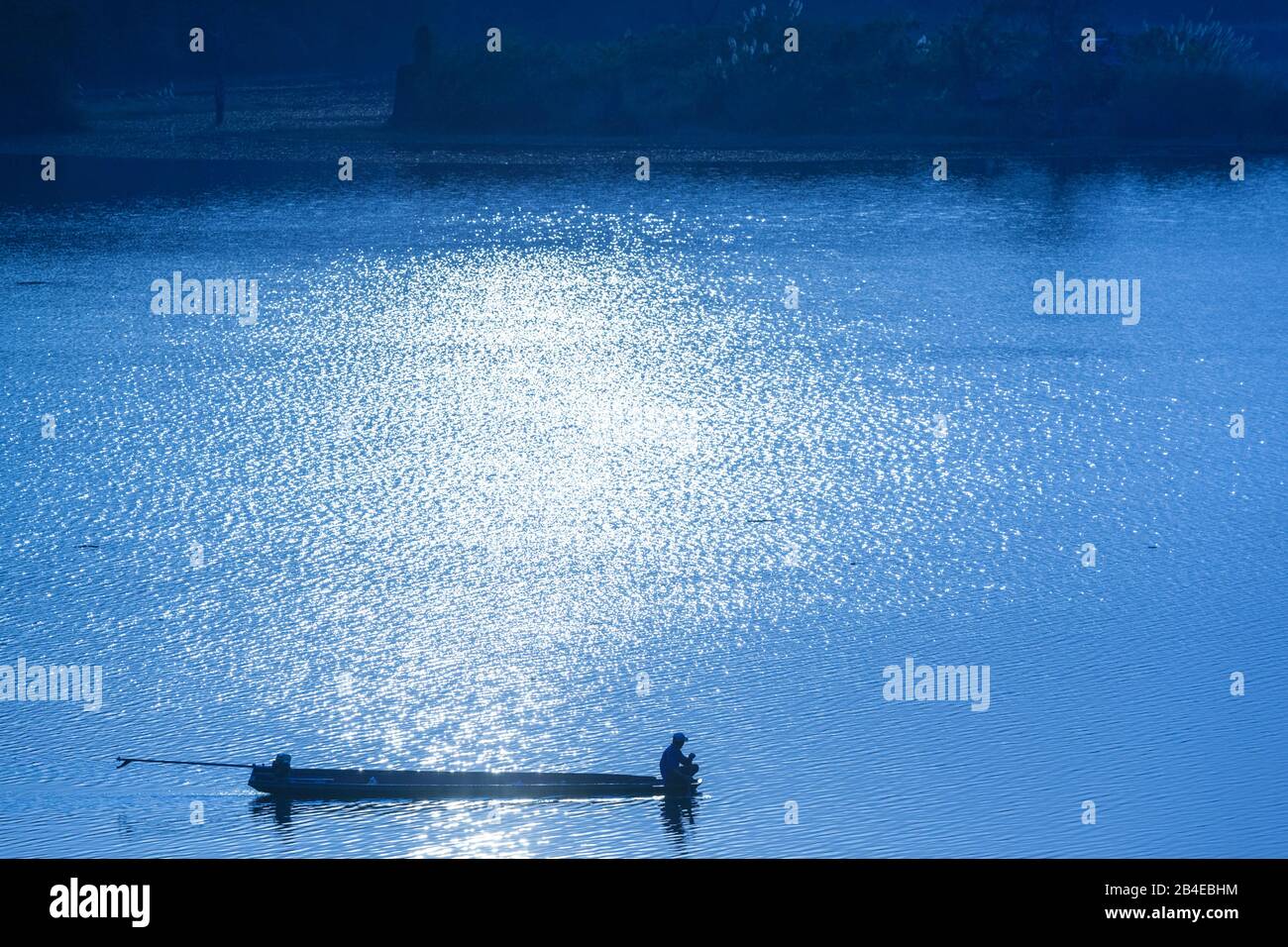 Laos, Sainyabuli, Nam Tien Reservoir, Boote Stockfoto