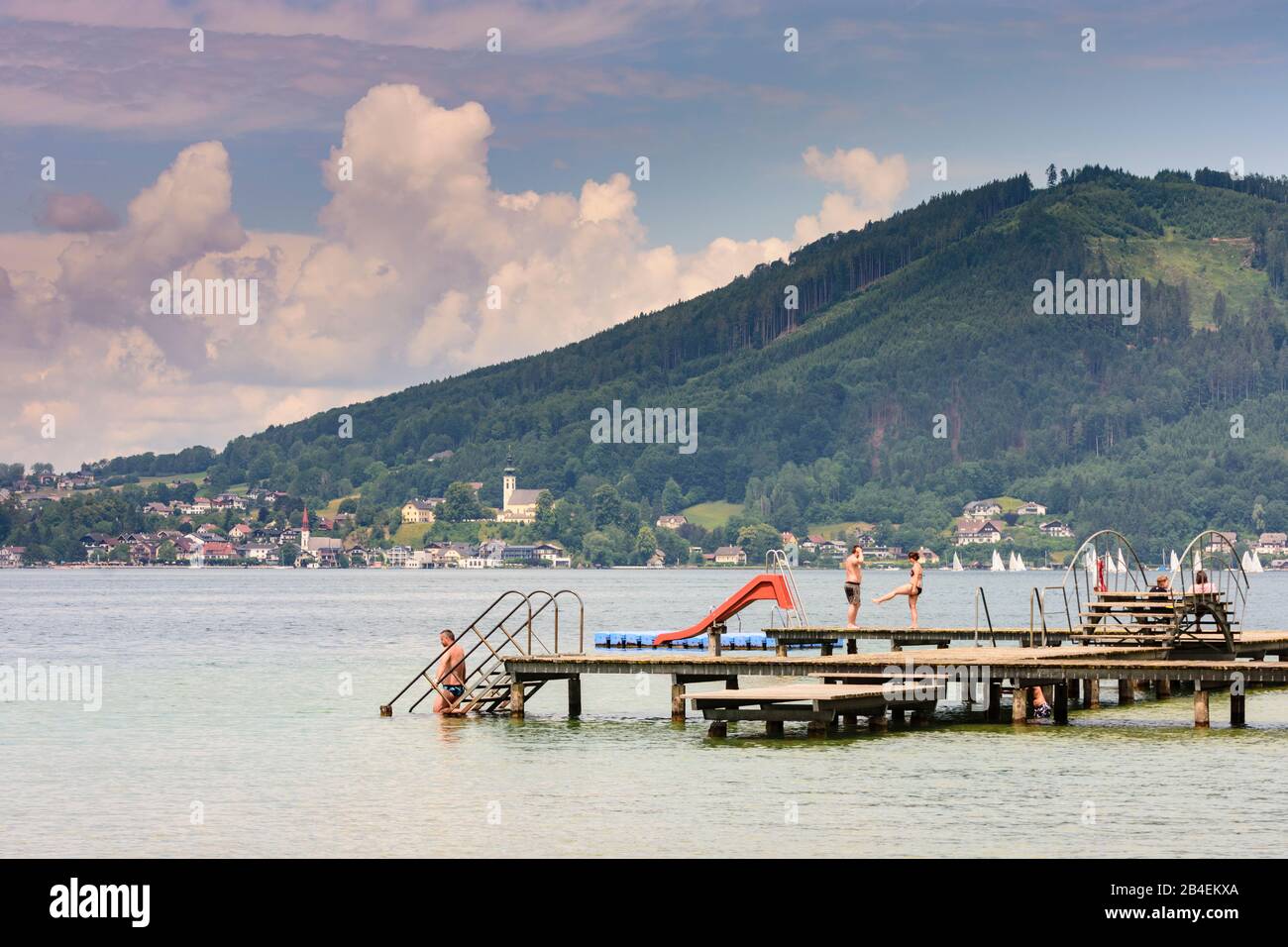 Attersee am Attersee, Attersee, Lido in Weyregg, Stadt Attersee im Salzkammergut, Oberösterreich, Oberösterreich, Österreich Stockfoto