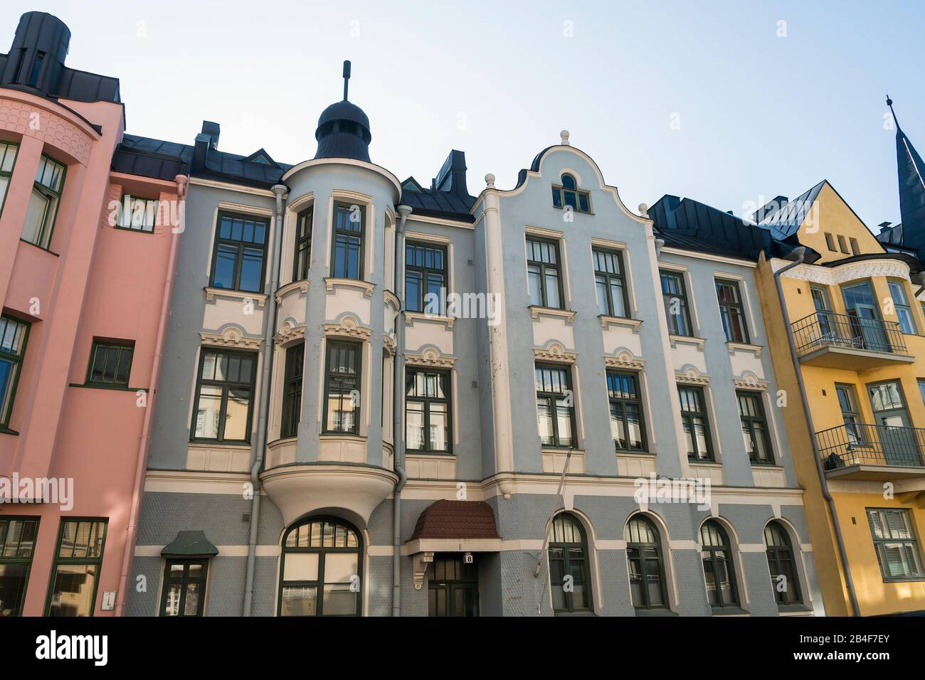 Helsinki, Jugendstilarchitektur im Stadtteil Eira, Juvilakatu, wurde zur schönsten Straße Helsinkis gewählt Stockfoto