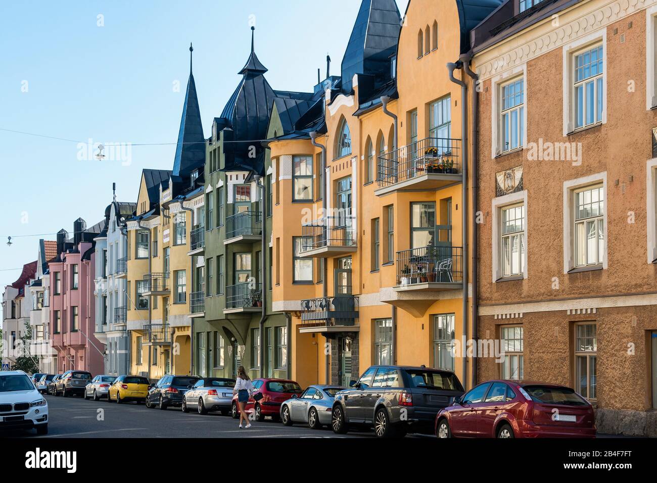 Helsinki, Jugendstilarchitektur im Stadtteil Eira, Juvilakatu, wurde zur schönsten Straße Helsinkis gewählt Stockfoto