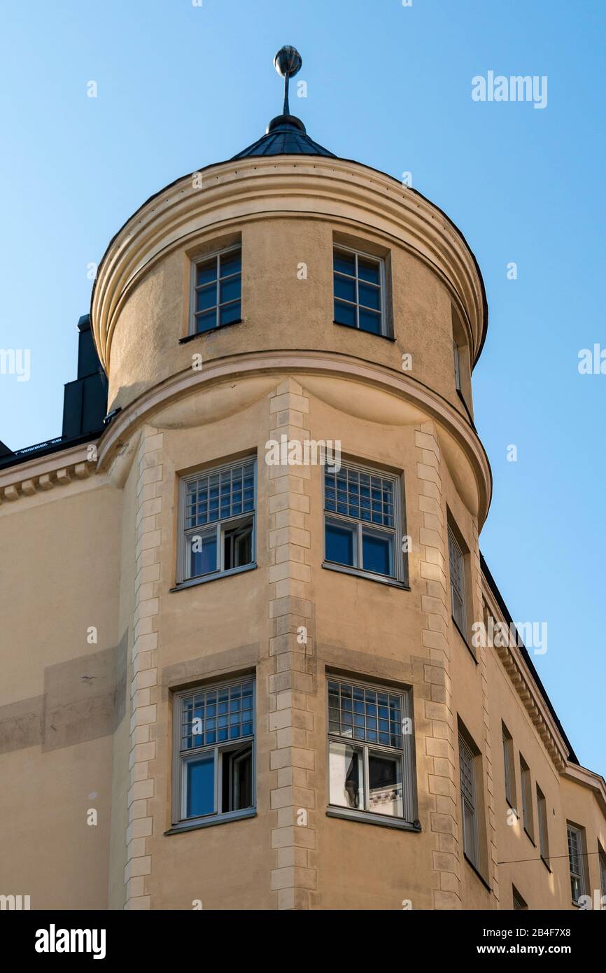 Helsinki, Jugendstilarchitektur im Stadtteil Eira, Kapteeninkatu Corner Laivanvarustajankatu Stockfoto