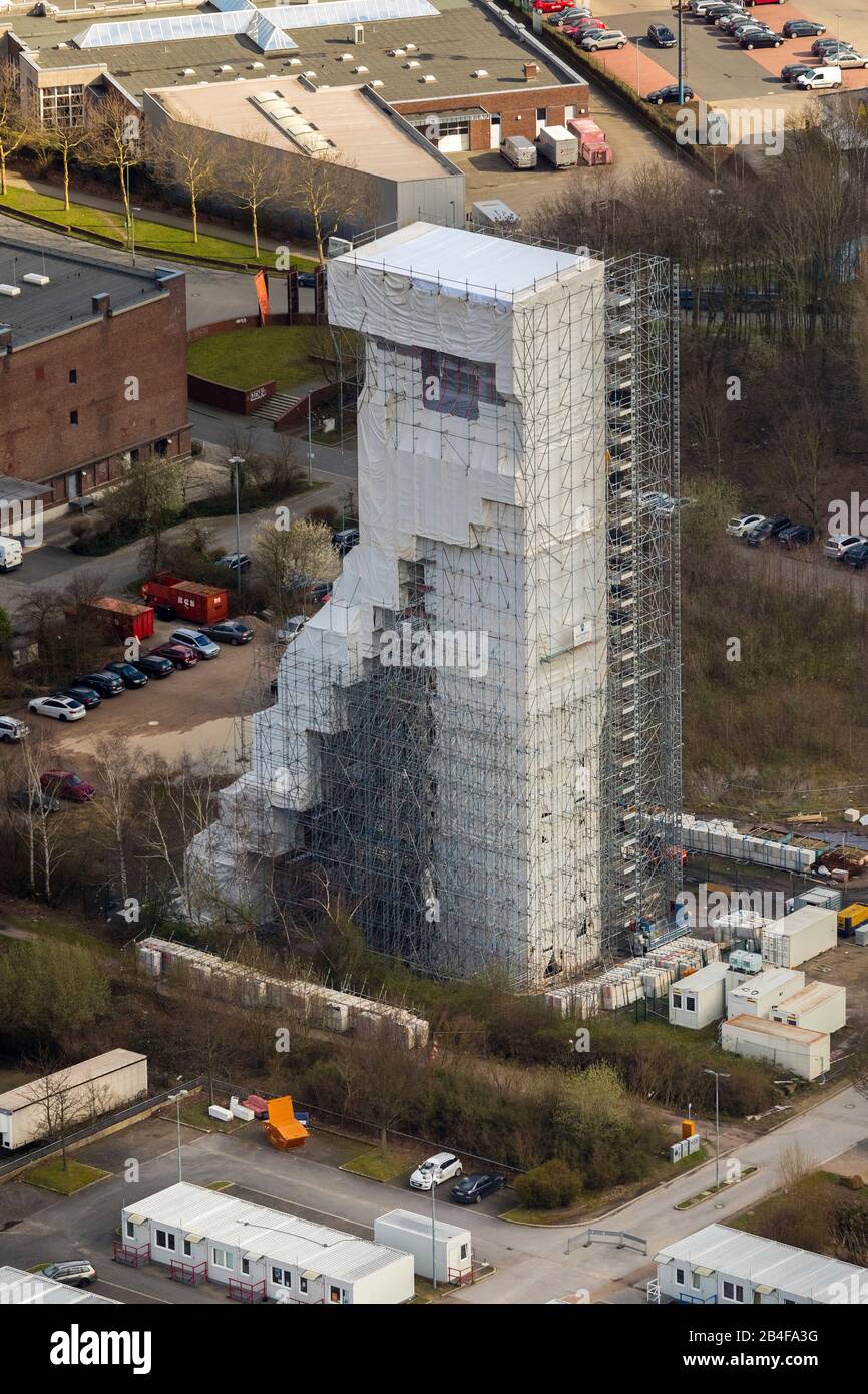 Luftbild, Technologie- und Inkubationszentrum Wattenscheid (TGW), Wickelturm der Zeche Holland von der Firma Massenberg aus Essen, Leithe, Dortmund, Ruhrgebiet, Nordrhein-Westfalen, Deutschland Stockfoto