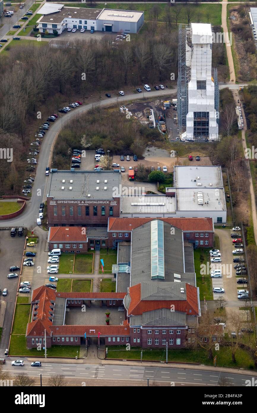 Luftbild-, Technologie- und Inkubationszentrum Wattenscheid (TGW), Wickelturm der Zeche Holland von der Firma Massenberg aus Essen, Leithe, Dortmund, Ruhrgebiet, Nordrhein-Westfalen, Deutschland Stockfoto