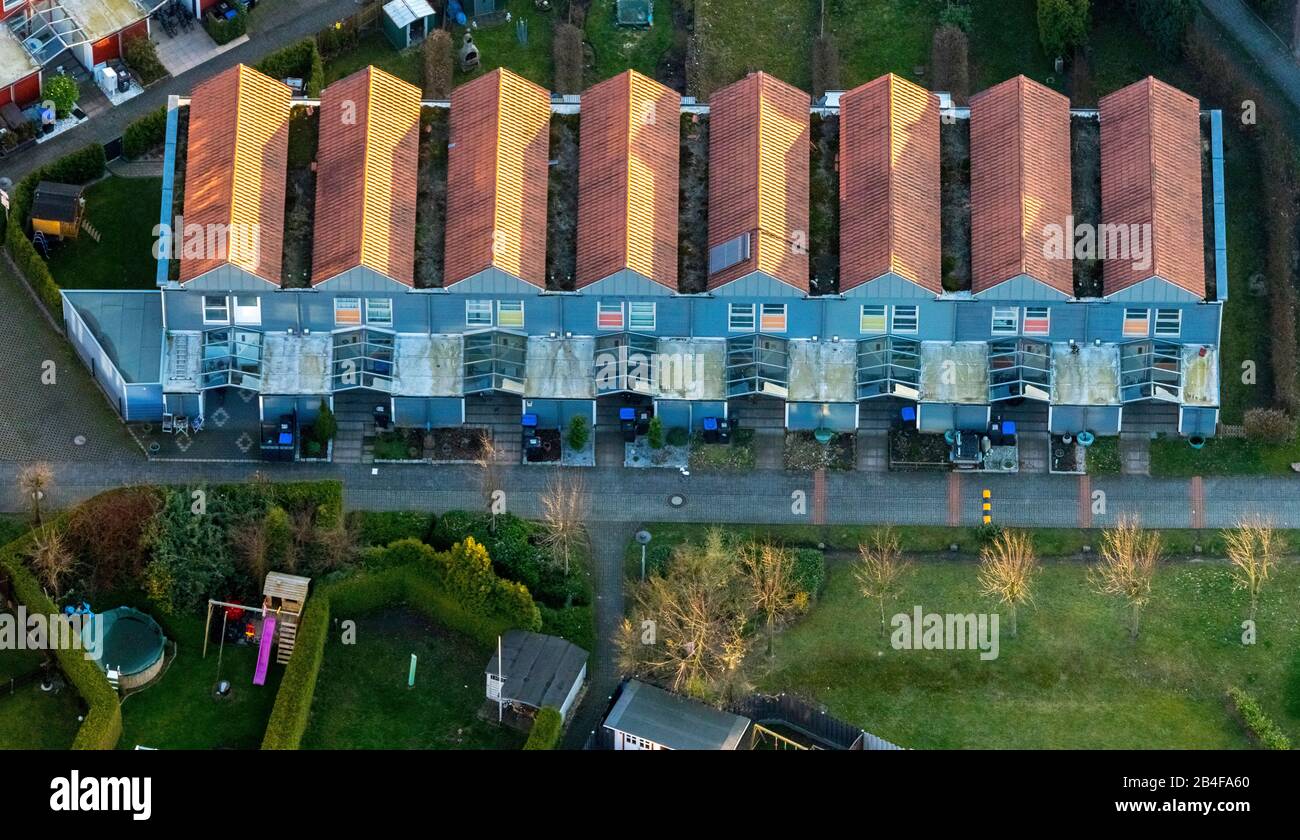 Luftbild, Reihenhäuser Heessen, Hochweg, Rotdächer, enge Einfamilienhäuser, Hamm, Ruhrgebiet, Nordrhein-Westfalen, Deutschland Stockfoto