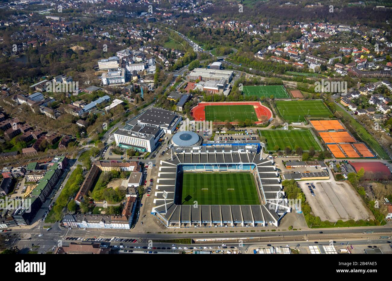 Luftbild zum Vonovia Ruhrstadion, Fußballstadion des VfL Dortmund im Ruhrgebiet im Land Nordrhein-Westfalen, Deutschland Stockfoto