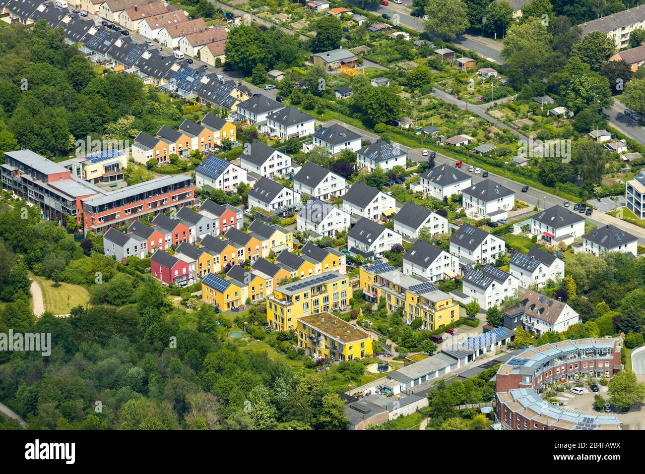 Luftbild zum Wohngebiet Trempniapark in Dortmund, Einfamilienhaus, Sattelhaus, Schönau, Dortmund, Ruhrgebiet, Nordrhein-Westfalen, Deutschland Stockfoto