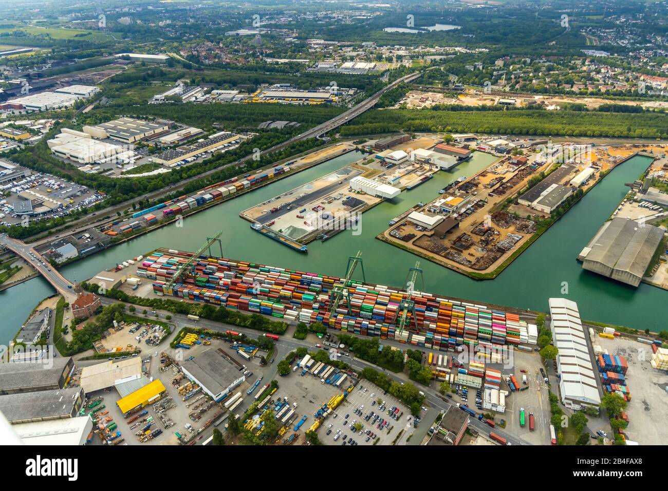 Luftbild vom Dortmunder Hafen mit Containerterminal am Dortmund-Ems-Kanal, Dortmund, Ruhrgebiet, Nordrhein-Westfalen, Deutschland Stockfoto