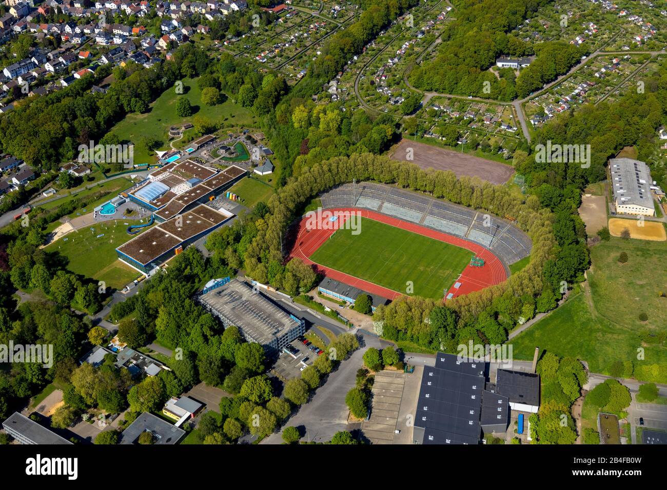 Luftbild Sportpark Ischeland Sportstadion und Westfalenfeld in Hagen im Ruhrgebiet im Land Nordrhein-Westfalen, Deutschland Stockfoto