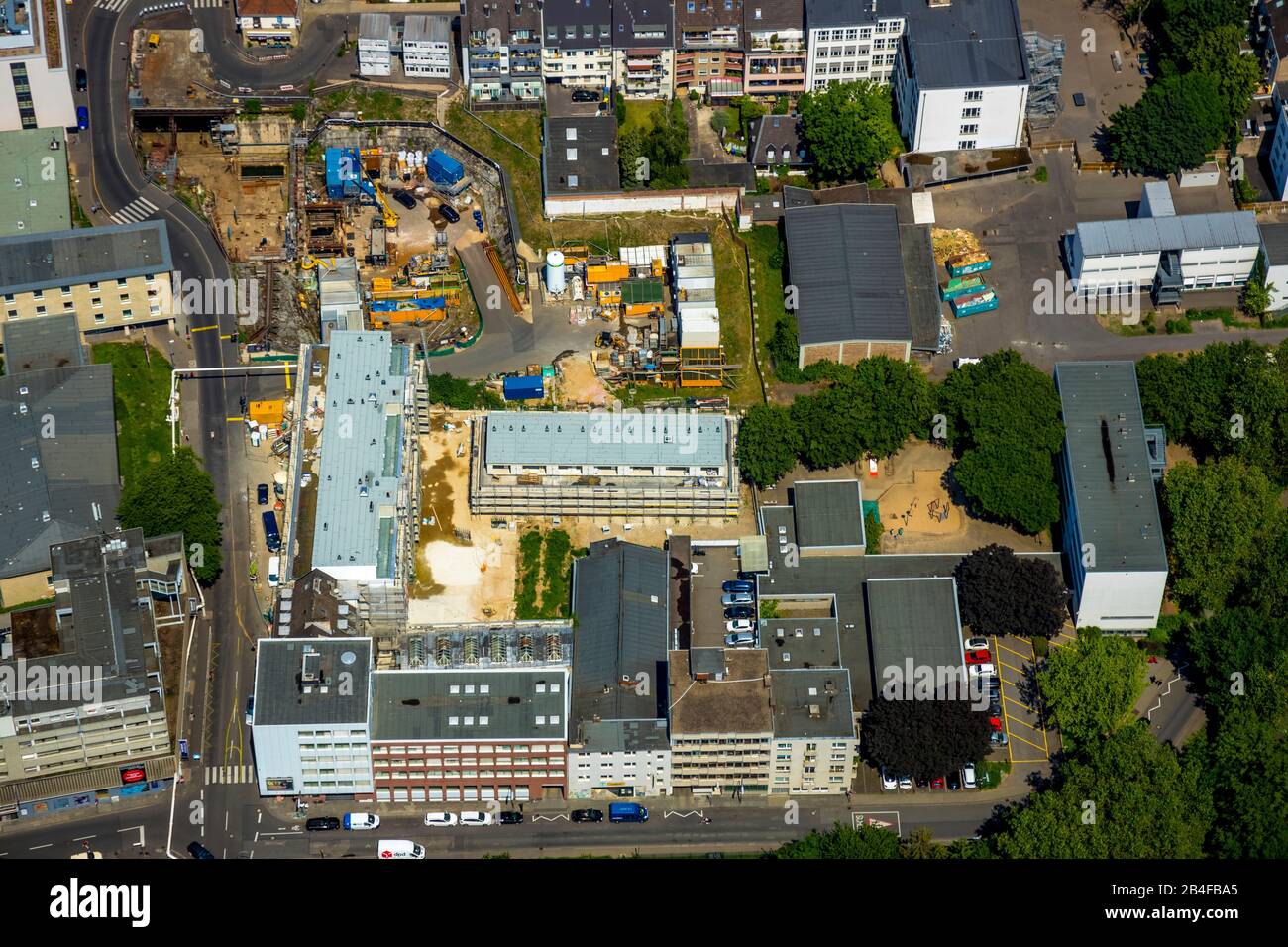 Luftbild der Baustelle des Historischen Kölner Stadtarchivs, das 2009 im Rahmen des Stadtbahnbaus einstürzte, in Köln im Rheinland im Land Nordrhein-Westfalen, Deutschland, Stockfoto