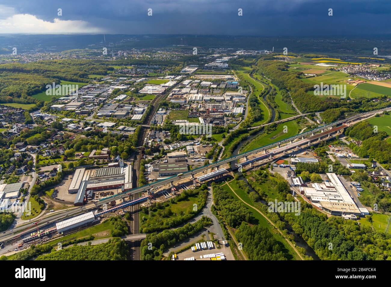 Luftbild Autobahnbrücke A45, Brückenneubau, Brückensanierung, Sauerland-Linie in Hagen im Ruhrgebiet im Bundesland Nordrhein-Westfalen, Deutschland Stockfoto