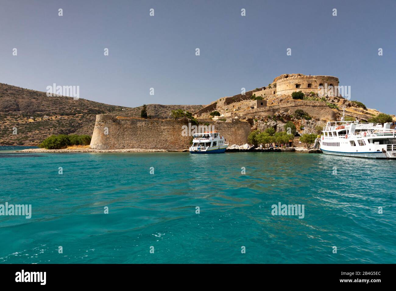 Bootsfahrt von Spinalonga nach Elounda, Griechenland, Crete, Kalydon Stockfoto