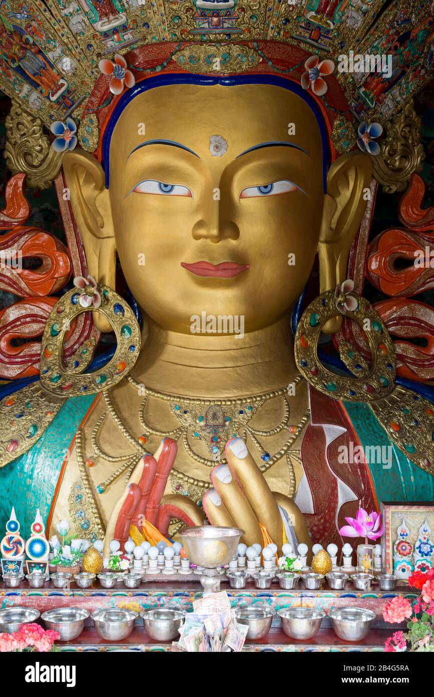 Buddhastatue, Maitreya, Kloster Tikse Yellowstone, Ladakh, jammu und Kashmir, indischer Himalaya, Indien, Asien Stockfoto