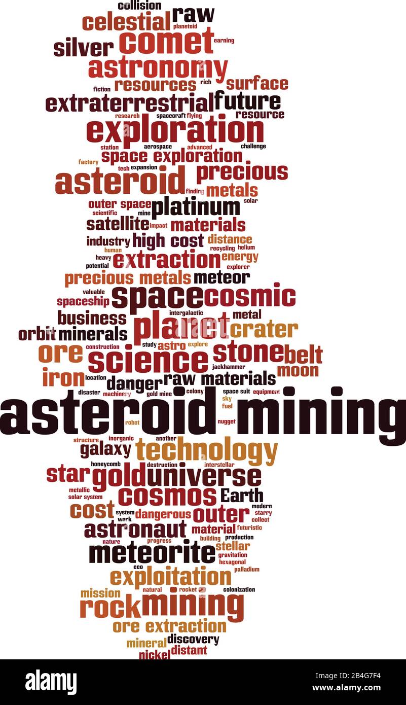 Asteroiden-Mining-Wortwolkenkonzept. Collage aus Wörtern über den Asteroidenabbau. Vektorgrafiken Stock Vektor