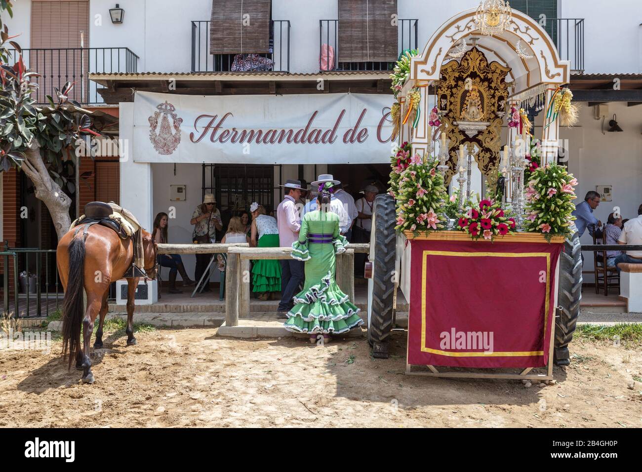 El Rocio, Spanien-22. Mai 2015 Irmandade ruht nach Peligrinierung in El Rocio Spanien. Stockfoto