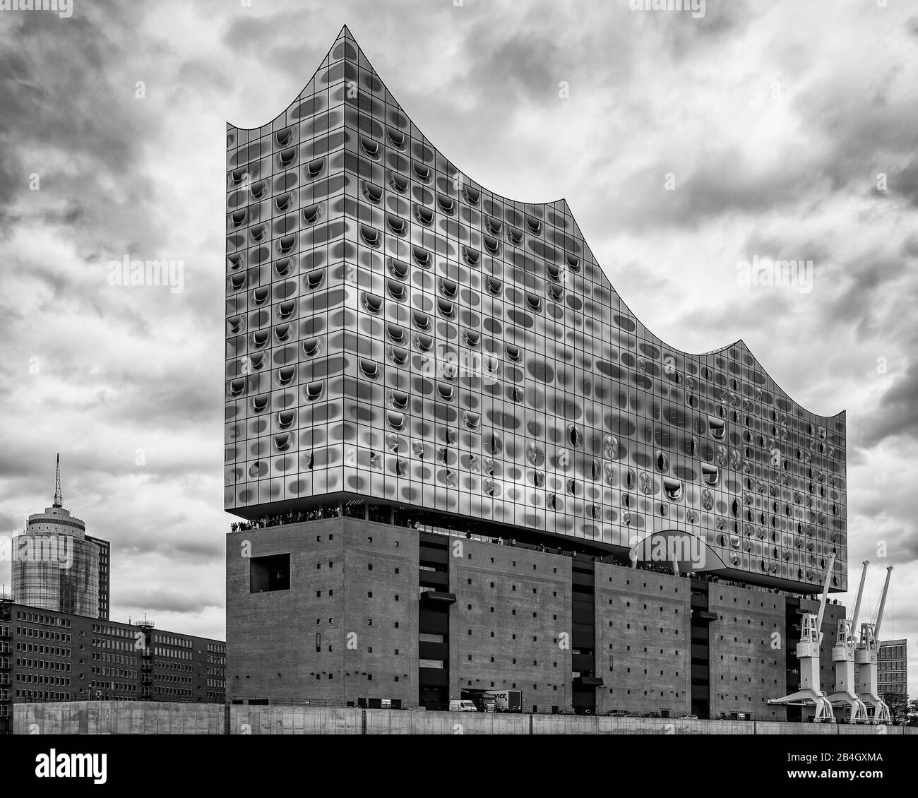 Elbphilharmonie, Elphi, Hamburg Deutschland, Architektur, Norderelbe-Ansicht, Schwarz-WeiSs Stockfoto