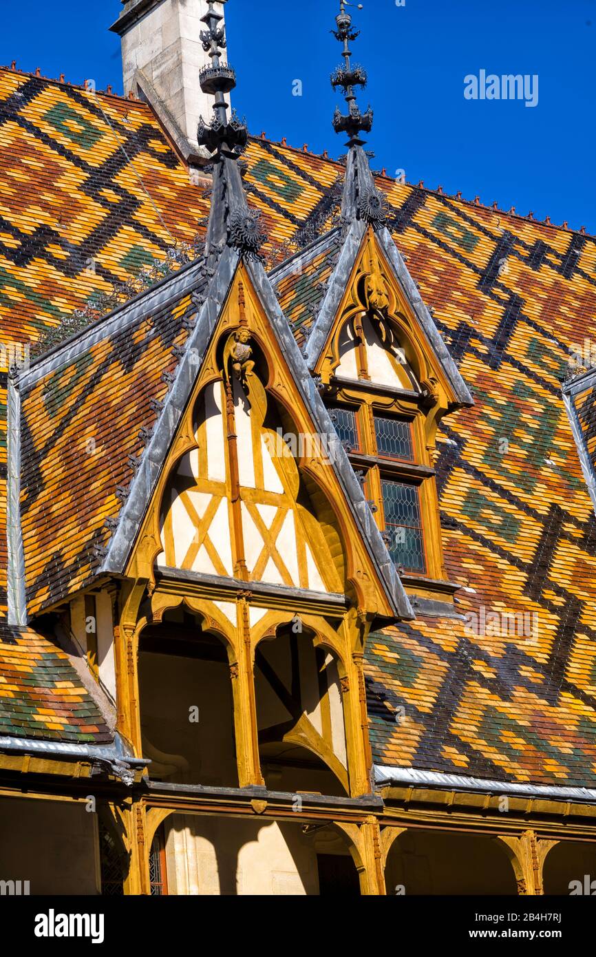 Beaune, Dormer des Hôtel Dieu, Stockfoto