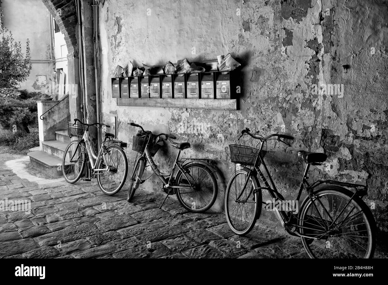 Fahrräder in Lucca, Toskana Stockfoto