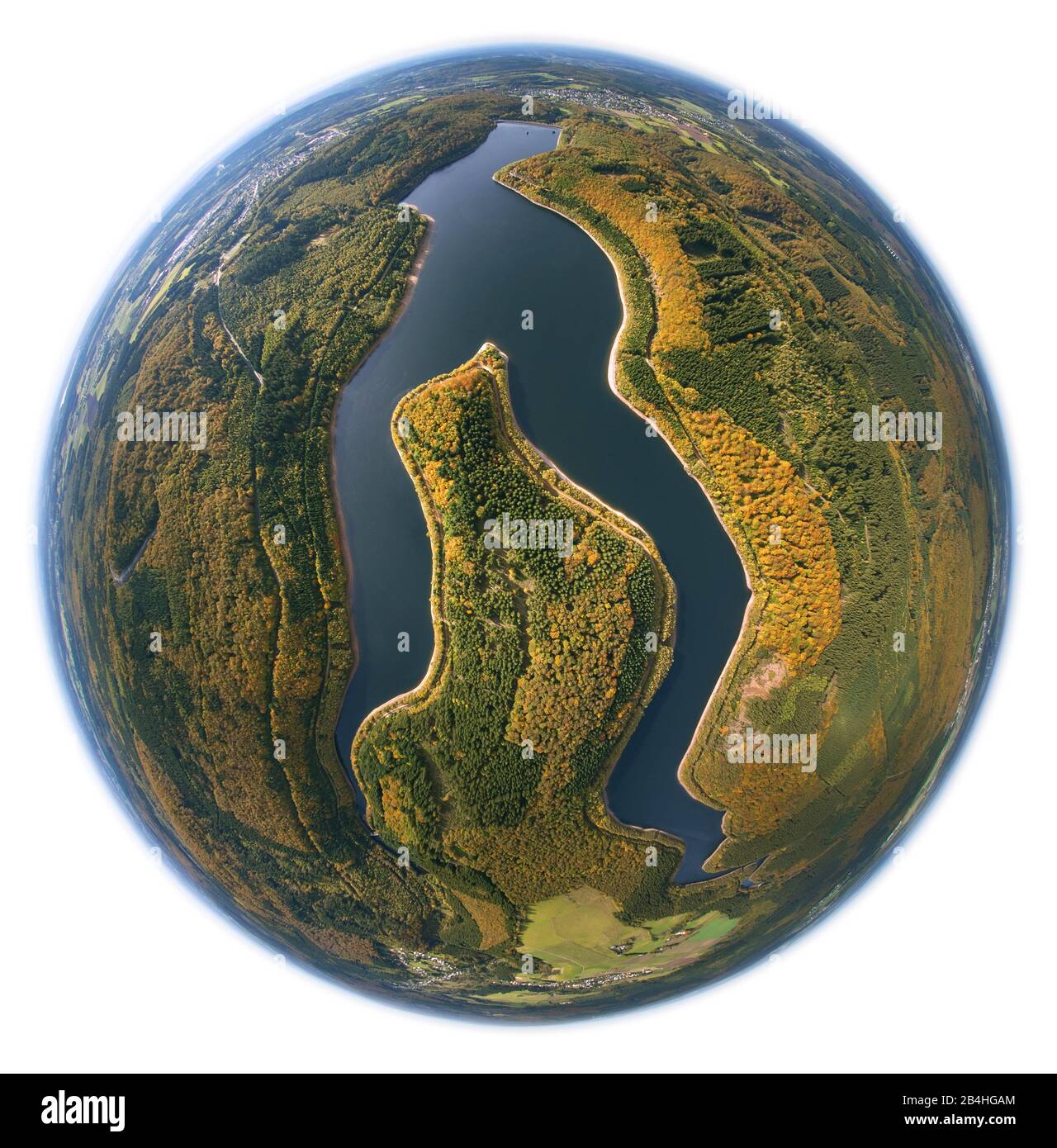 , Speichersee Primstalsperre bei Nonnweiler, Luftbild, 18.10.2012, Deutschland, Saarland, Nonnweiler Stockfoto