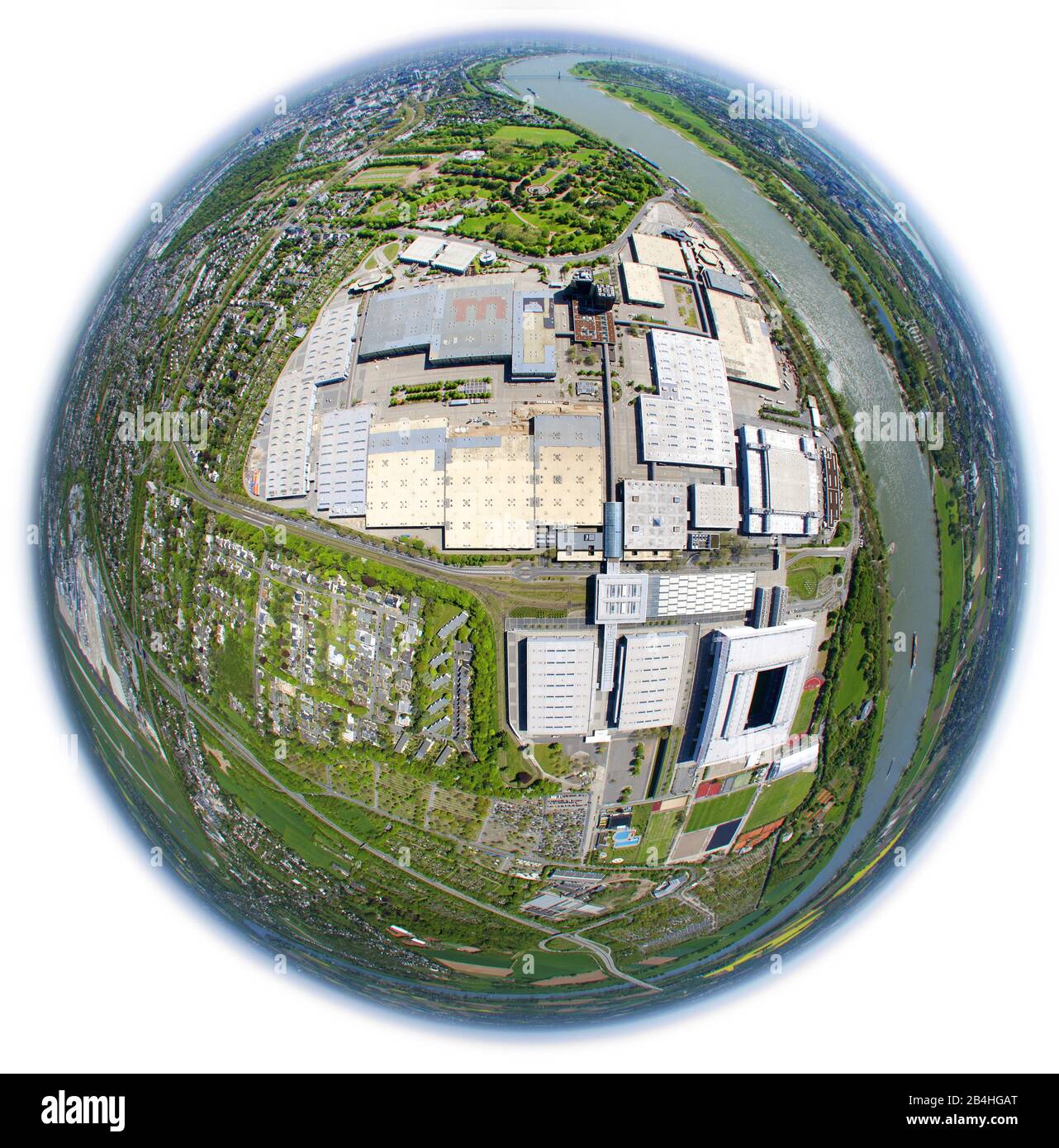 messegelände und ESPRIT Arena (bis Juni 2009 LTU Arena) in Düsseldorf am Rhein; 05.05.2013, Luftaufnahme, Deutschland, Nordrhein-Westfalen, Niederrhein, Düsseldorf Stockfoto