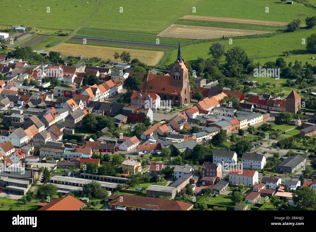 , Stadt Usedom mit Marienkirche, Luftbild, 11.08.2012, Deutschland, Mecklenburg-Vorpommern, Usedom Stockfoto