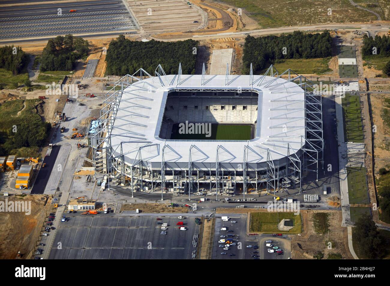 , Borussia-Park-Stadion der Fußballmannschaft Borussia Mönchengladbach, 11.09.2004, Luftbild, Deutschland, Nordrhein-Westfalen, Mönchengladbach Stockfoto