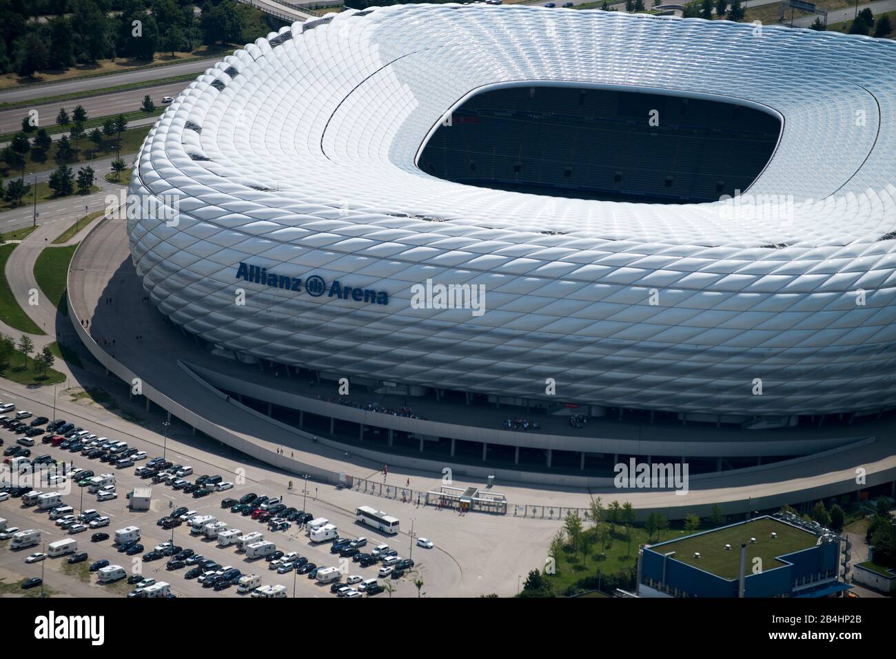 Luftbild Allianzarena, Fußballstadion, FC Bayern München Stockfoto