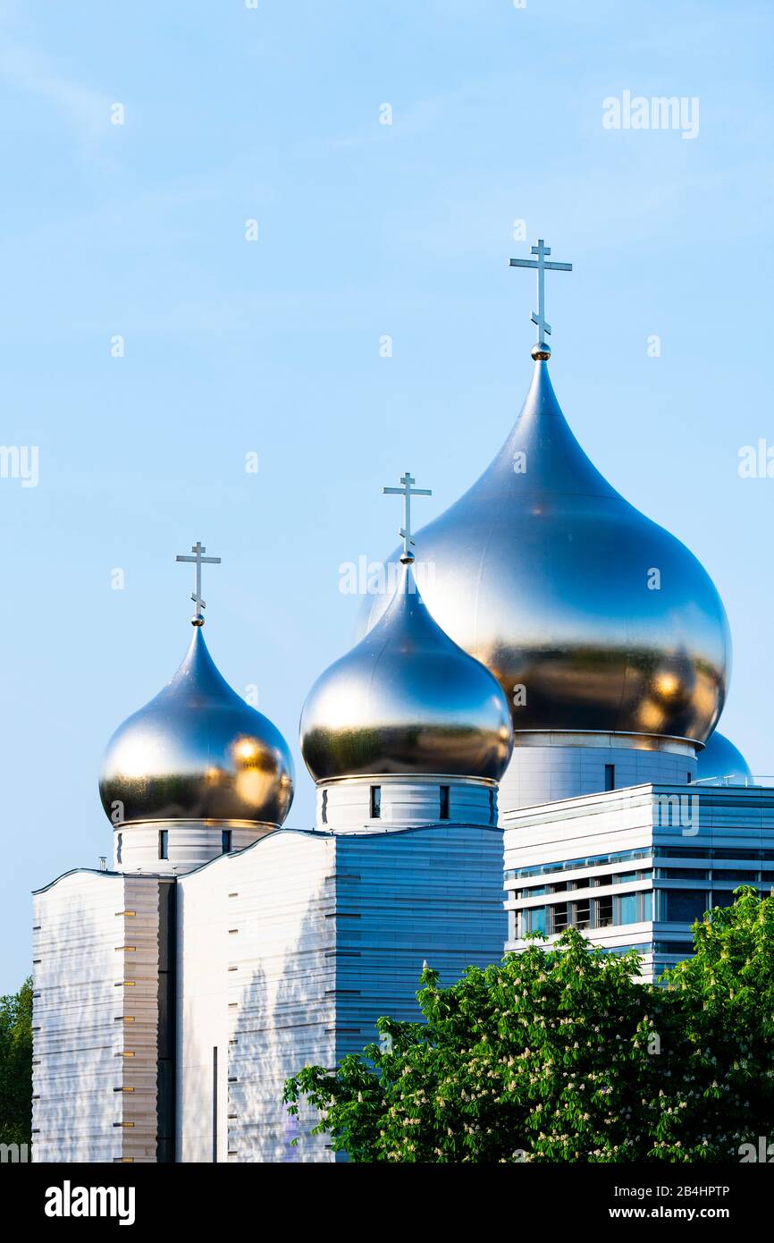 Zentrum spirituel et culturel orthodoxe russisch, die goldenen Zwiebelkuppeln der russisch-orthodoxen Kathedrale, Paris, Frankreich, Europa Stockfoto