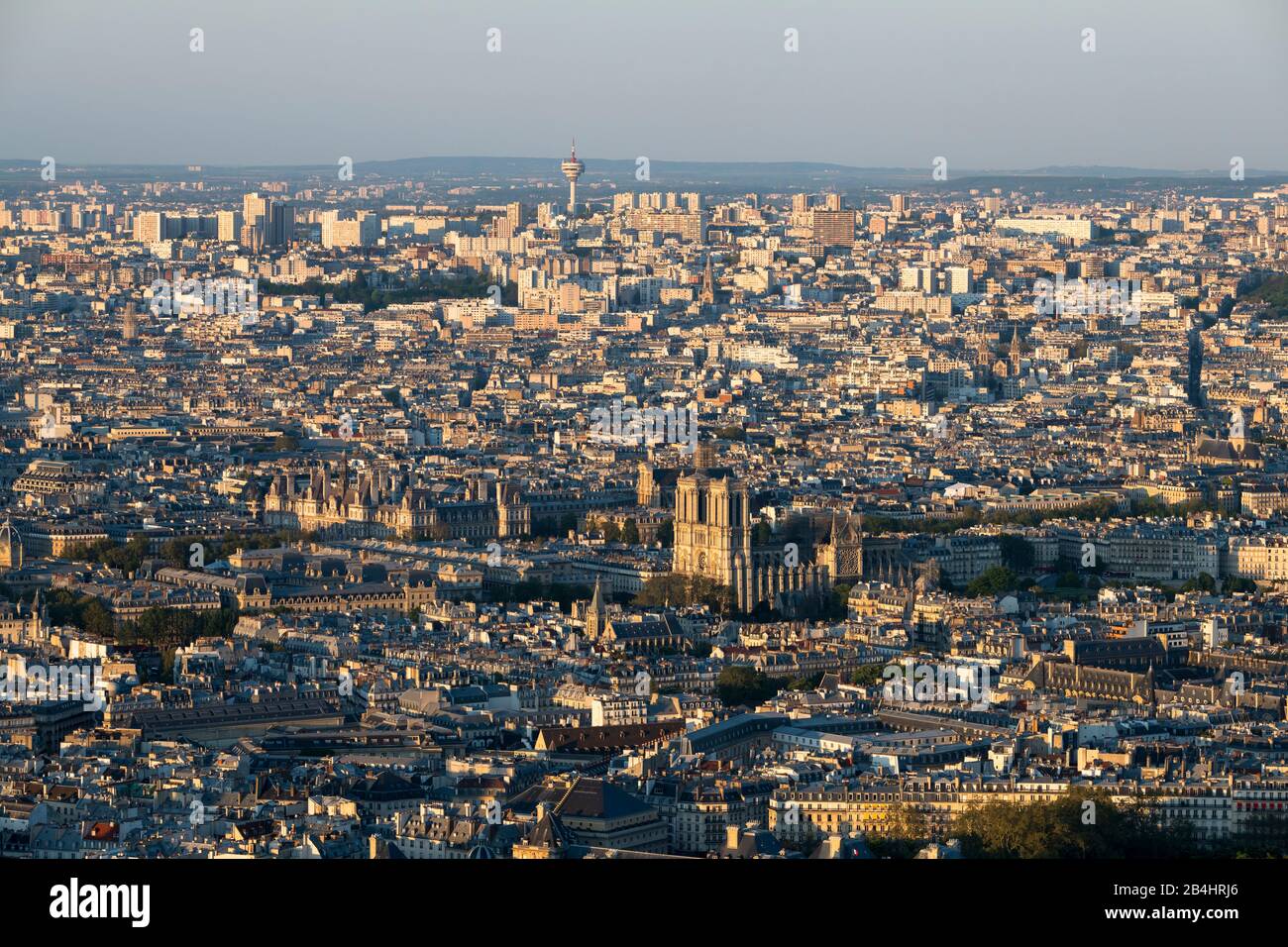 Die Kathedrale Notre Dame und das umliegende Stadtviertel vom Hochhaus Tour Montparnasse aus gesehen, Paris, Frankreich, Europa Stockfoto