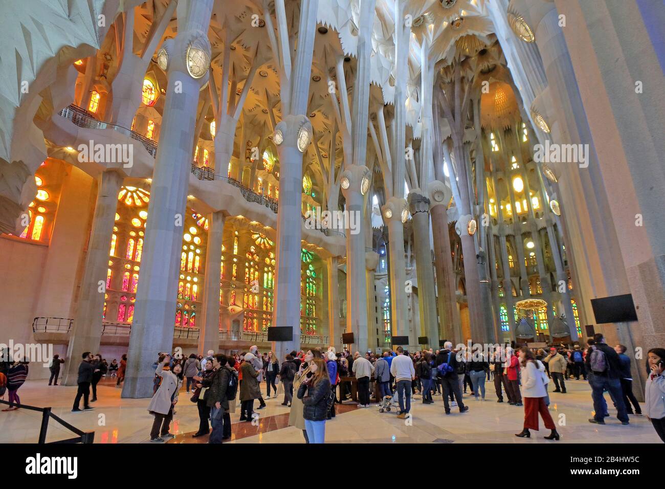 Im Inneren der Kathedrale Sagrada Familia von Antoni Gaudi in Barcelona, Katalonien, Spanien Stockfoto