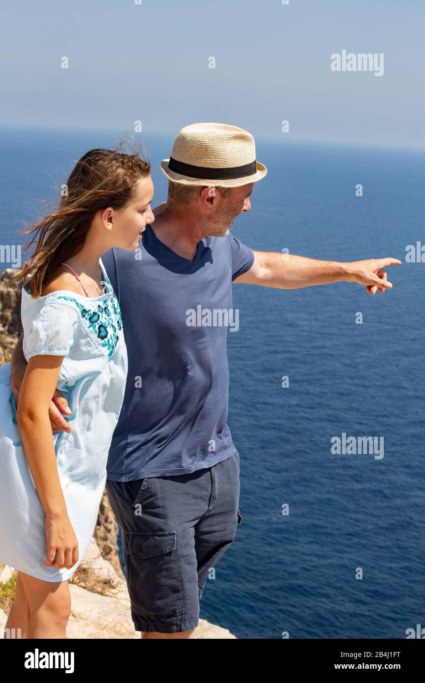 Vater, Tochter, Meer, Umarmung, Show Stockfoto