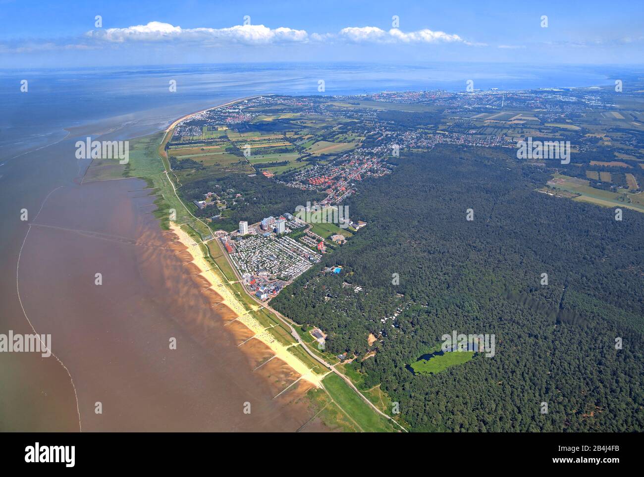 Sahlenburg mit Strand und Wald am Wattenmeer, Landkreis Cuxhaven, Nordseeküste, Nordsee, Niedersachsen, Deutschland Stockfoto