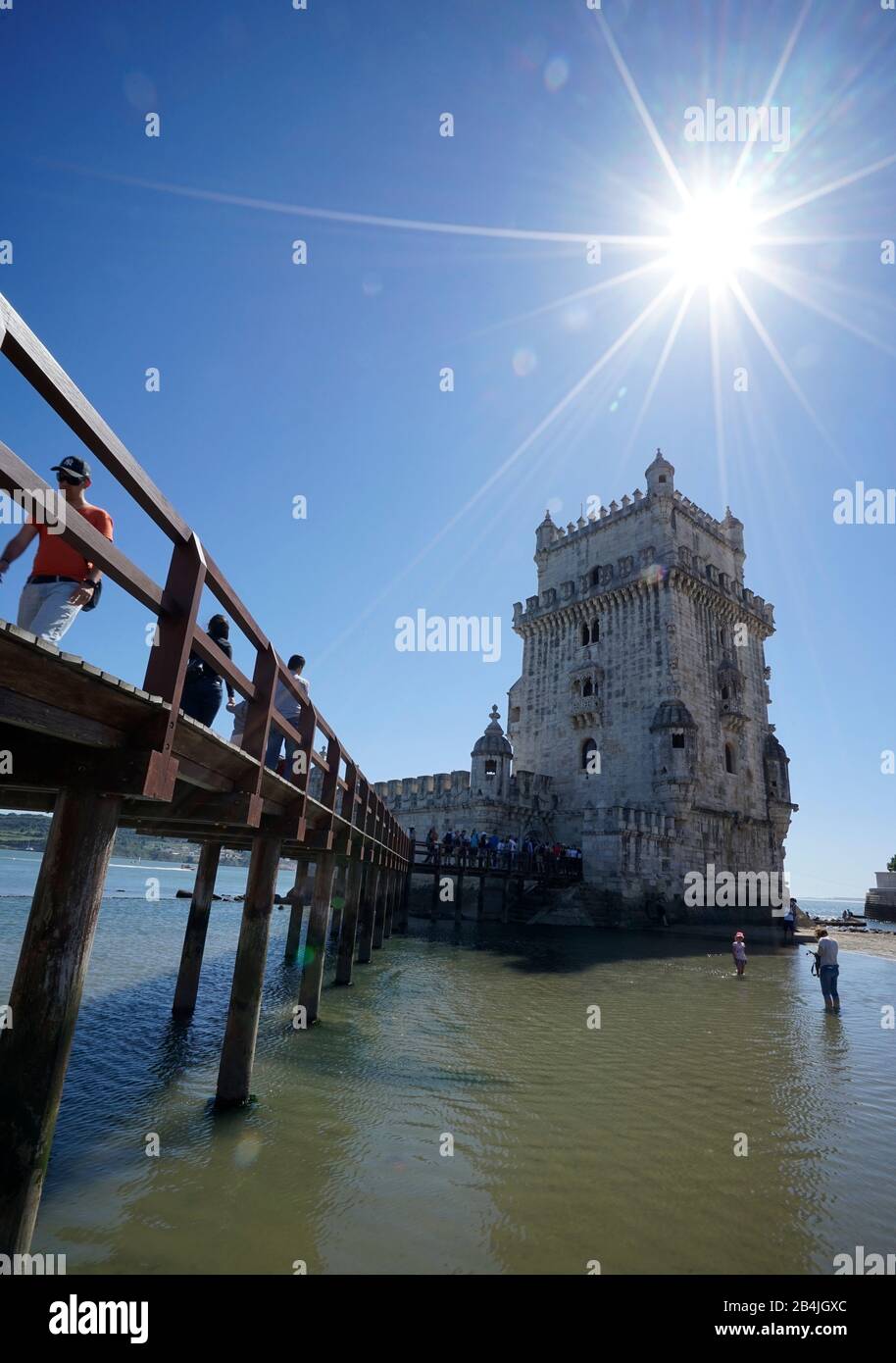 Europa, Portugal, Region Lissabon, Lissabon, Belem, Torre de Belem, Belem Tower Stockfoto