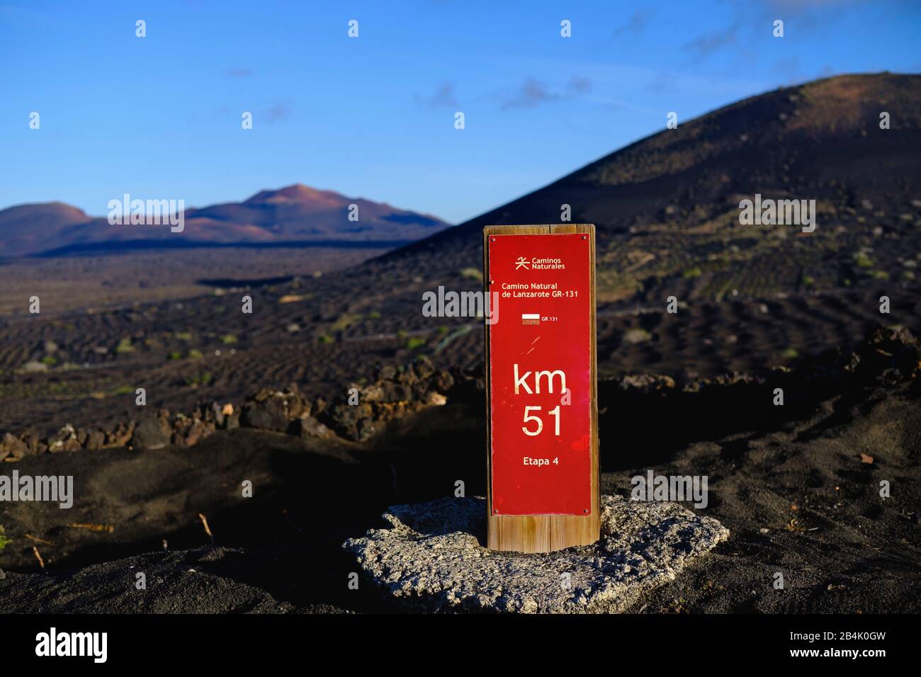 Km vom Fernwanderweg, Yaiza, Region La Geria, Lanzarote, Kanarische Inseln, Spanien Stockfoto